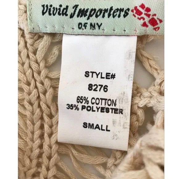 Vivid Importers of NY Women’s Tan Sleeveless Boho Crochet Swimsuit Coverup Small - Picture 3 of 5